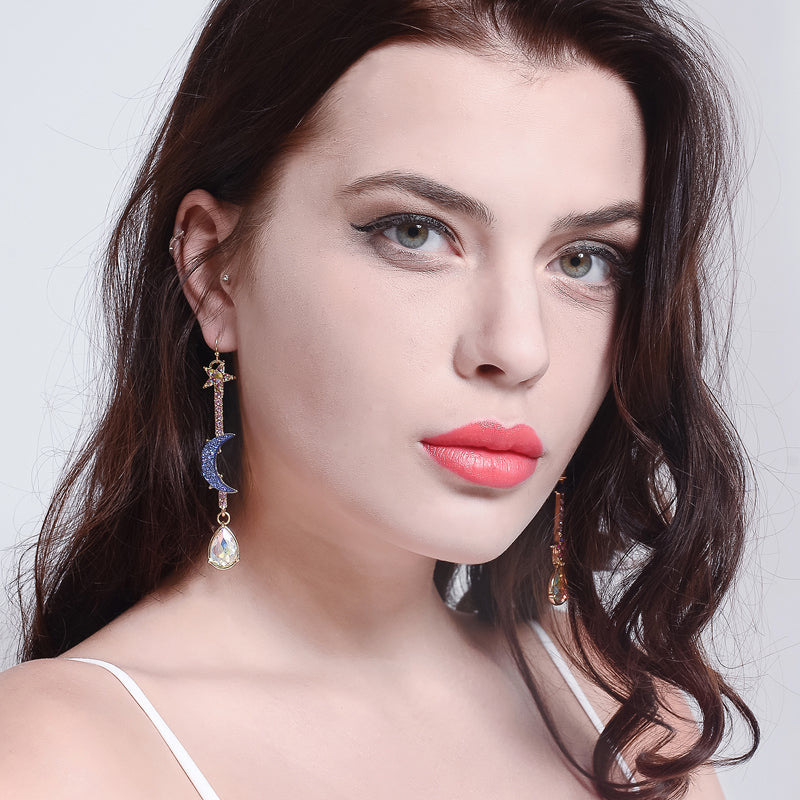 Ladies Blue Moon Star Earrings