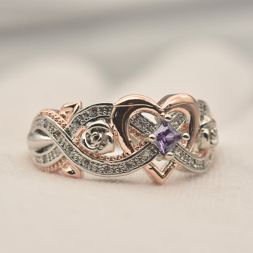 Love heart shaped two-tone ring