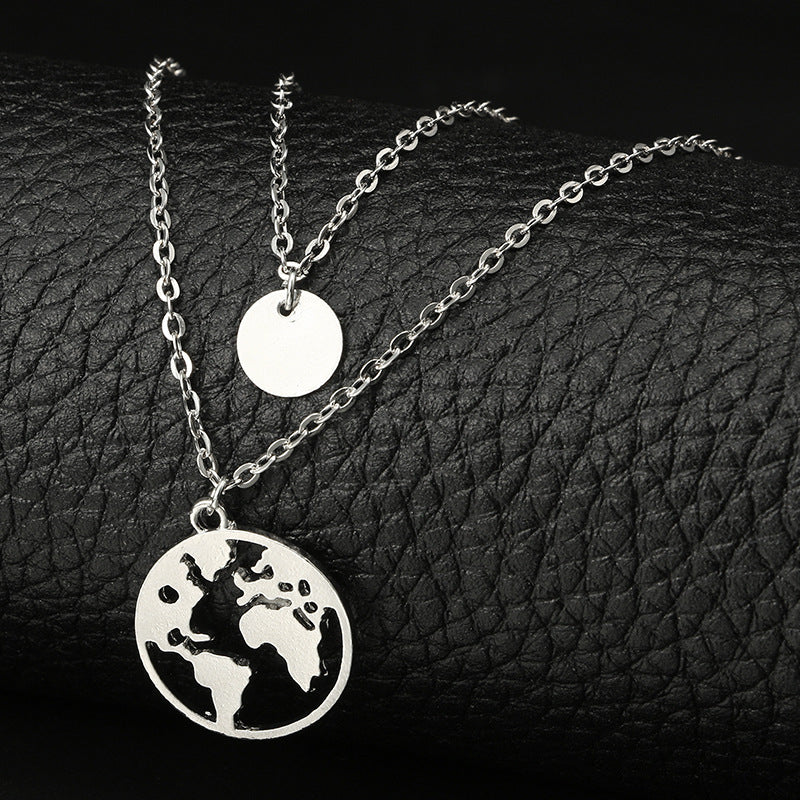 New women's wafer world map pendant necklace