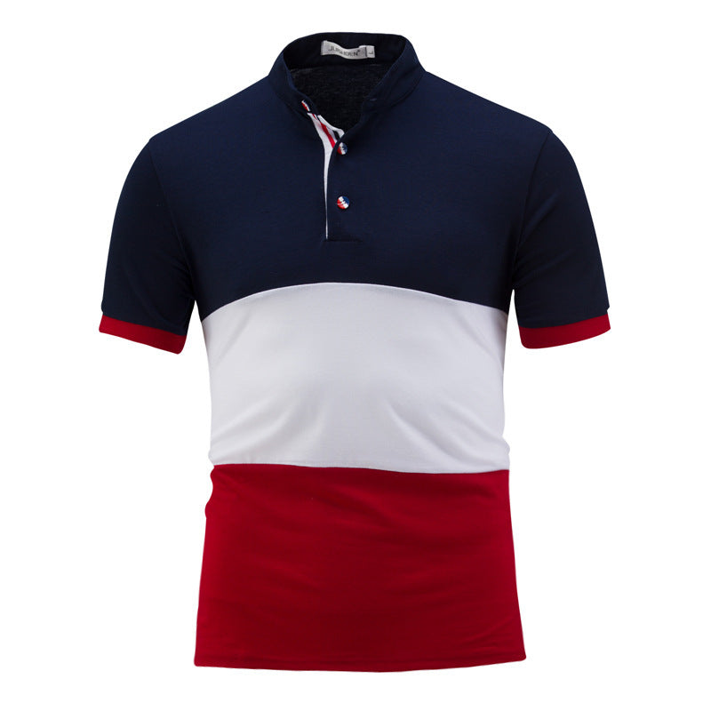 Colorblock stand collar short sleeve T-shirt polo