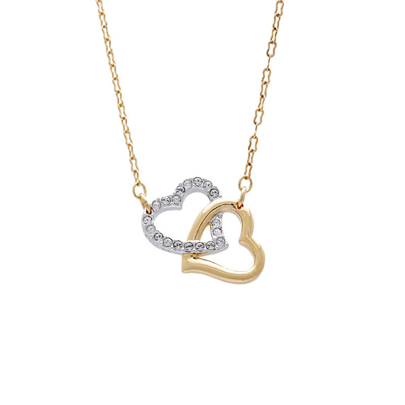 Elegant Romantic Temperament Double Heart Design Clavicle Chain Diamond Love Heart