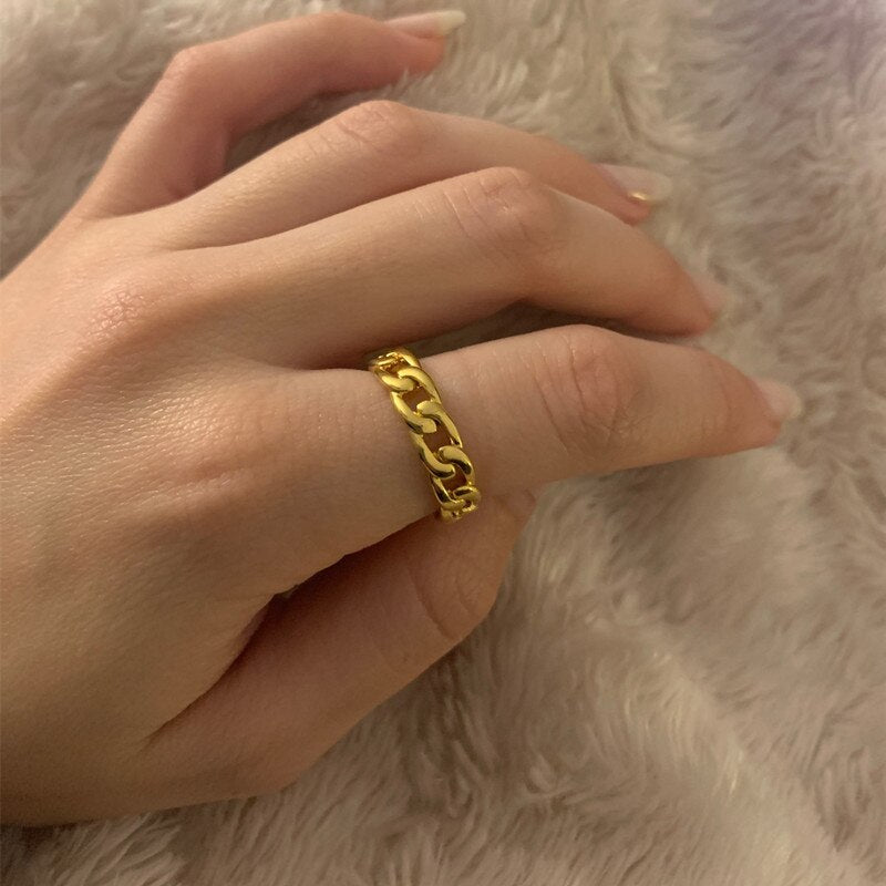 Cuban Chain Ring Plating Real Gold Trend Men's Ring