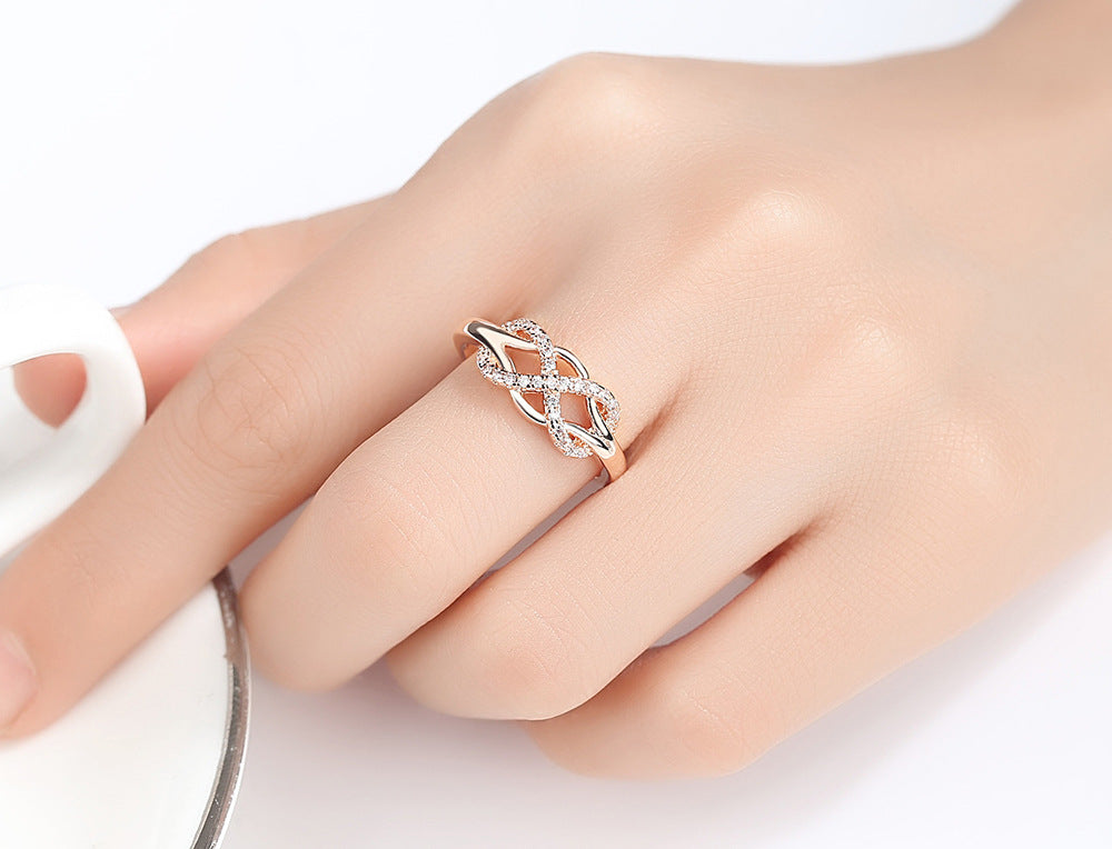 Number 8 twisted micro inlaid zircon ring