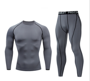Fitness suit men's gym sports tights long-sleeved trousers quick-drying clothes basketball training equipment winter