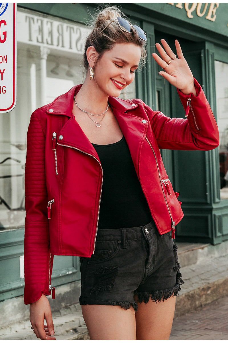 Irregular cuff motorcycle leather jacket