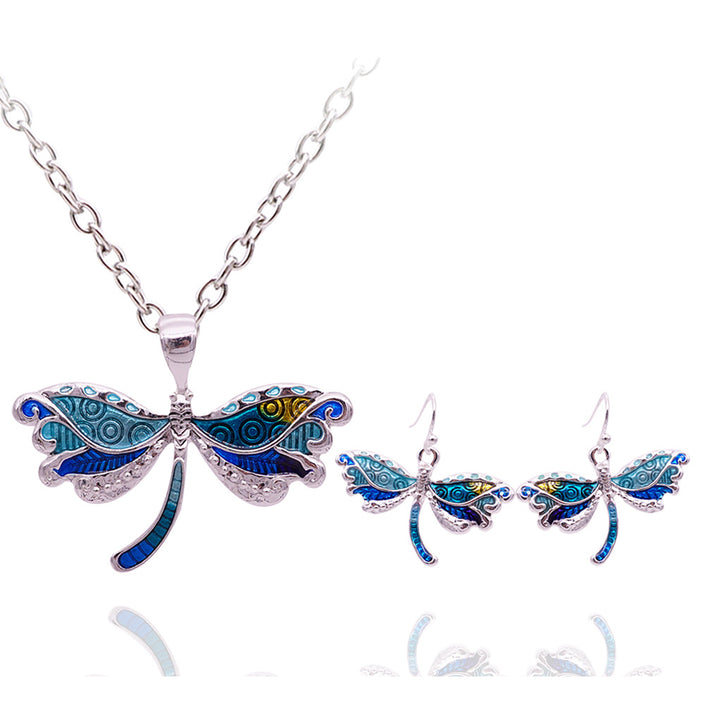 Dragonfly necklace earrings set