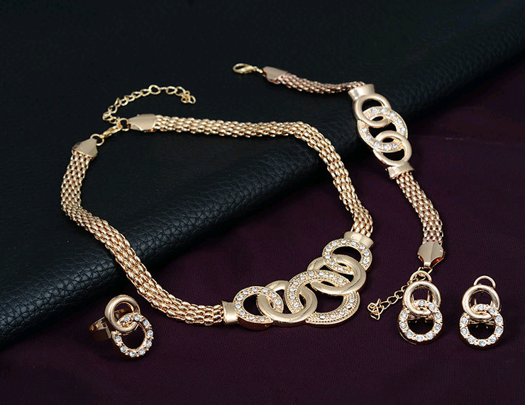 Necklace Earrings Bracelet Ring Jewelry Set 18K Jewelry Four-piece Set