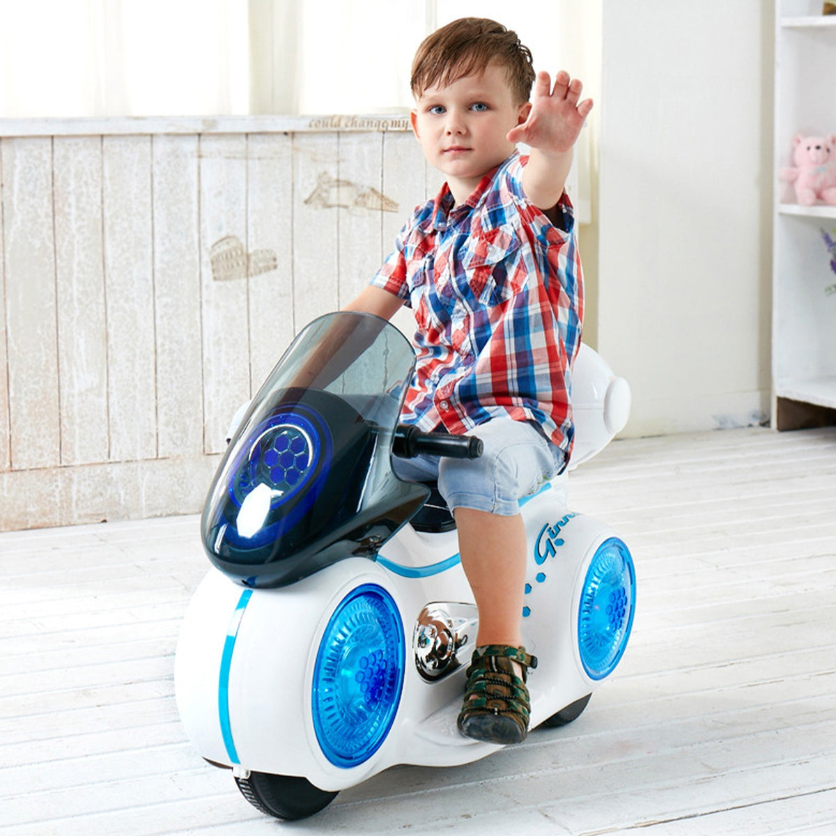 Kids Ride-On Motorcycle 6V Battery Powered Motorcycle Toy Headlights&Music White
