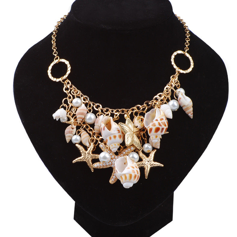 Starfish Conch Pearl Bracelet Necklace Set Ornament