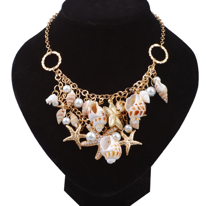 Starfish Conch Pearl Bracelet Necklace Set Ornament