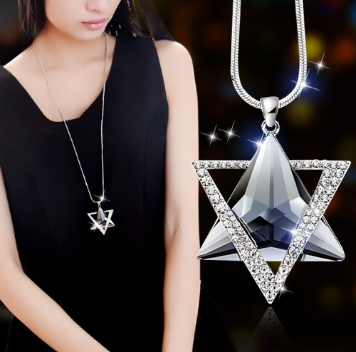 Korean fashion accessories, sweater chain, Crystal Snowflake Necklace, long necklace necklace, tassel sweater chain