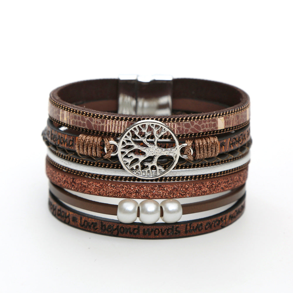 Pearl leather bracelet with magnet clasp
