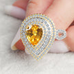 Hot Europe and America exaggerated ring Water drop diamond foreign trade classic Zircon yellow diamond wedding diamond ring