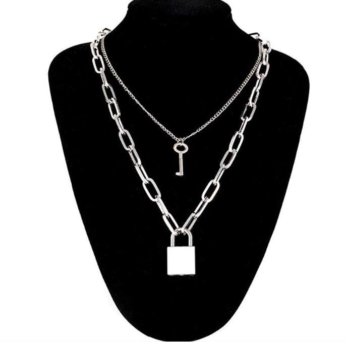 Sweater men and women chain multi-layer lock necklace