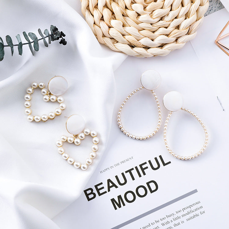 Fashion temperament love drop pearl earrings exaggerated cold wind shell texture earrings net red earrings
