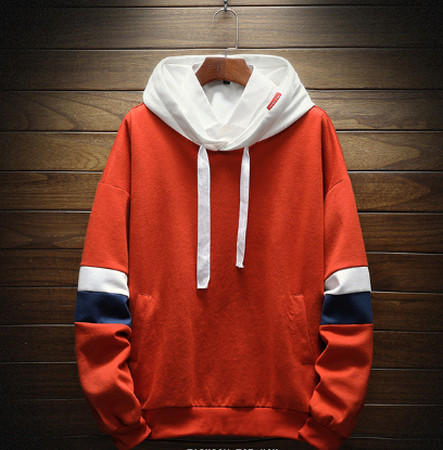 Red Sweatshirt Casual Hip Hop Streetwear Hoodie Male Clothing Ins Style Male Top Cloth