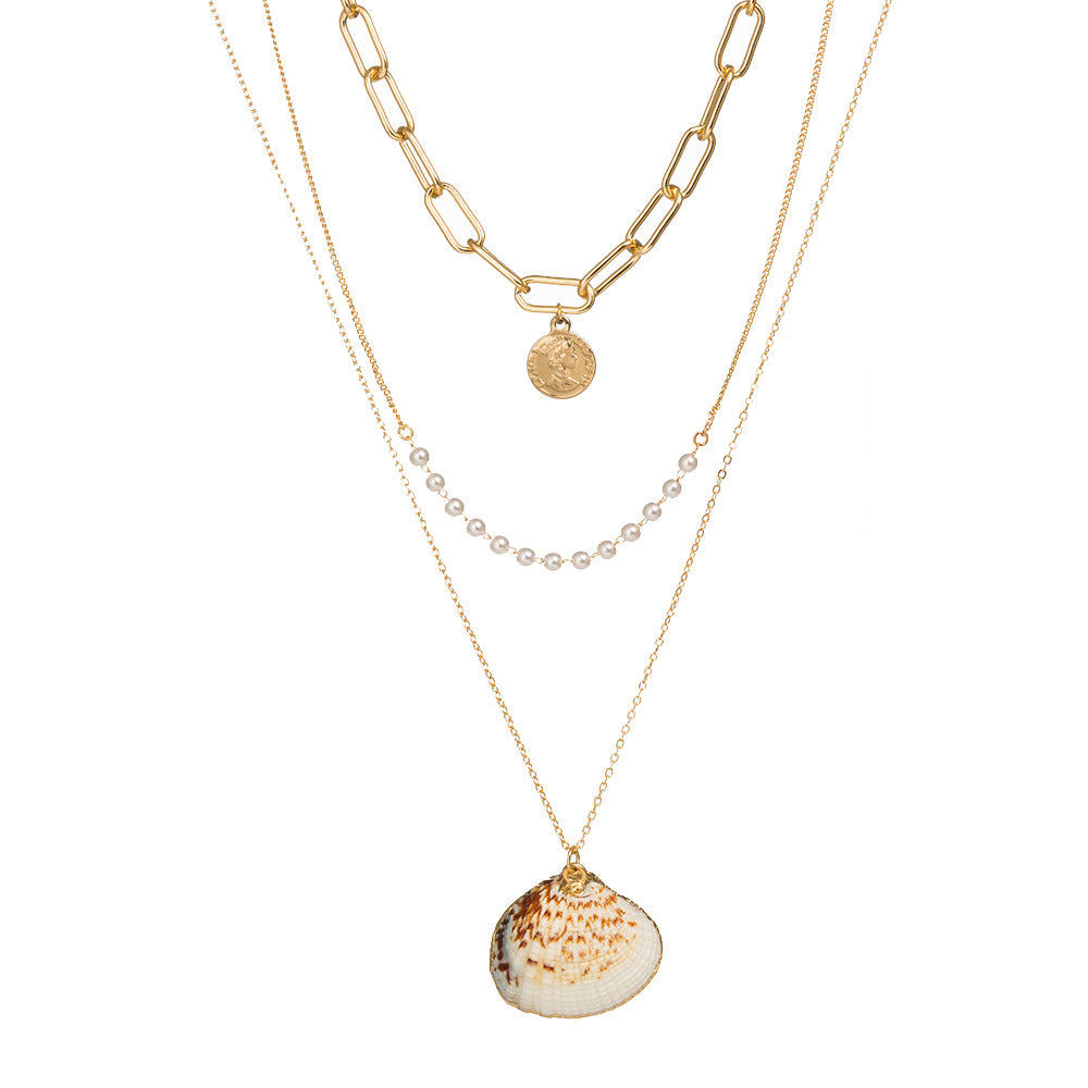 Irregular Natural Stone Shell Pearl Multilayer Necklace