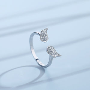 Fashion Sweet Diamond Angel Wing Silver Ring