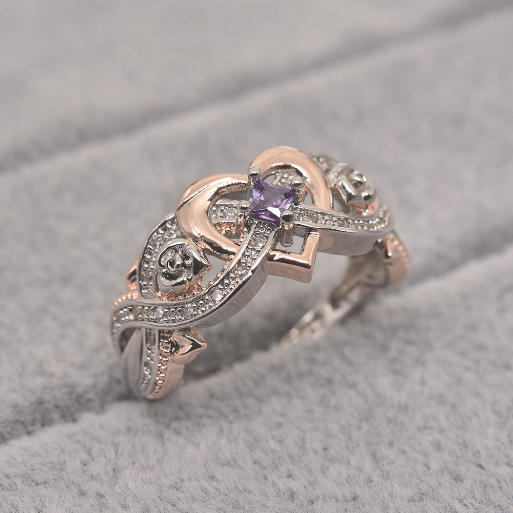 Love heart shaped two-tone ring