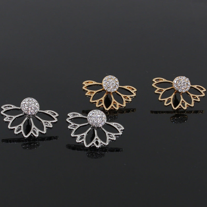 Lotus-shaped diamond-studded pierced earrings