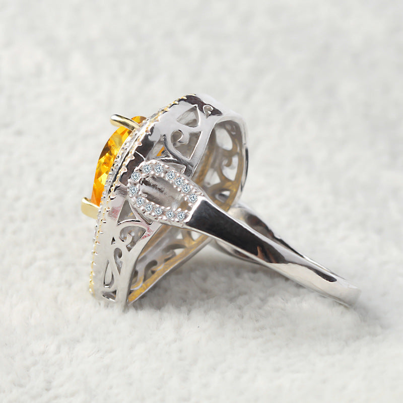 Hot Europe and America exaggerated ring Water drop diamond foreign trade classic Zircon yellow diamond wedding diamond ring