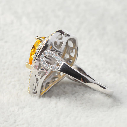 Hot Europe and America exaggerated ring Water drop diamond foreign trade classic Zircon yellow diamond wedding diamond ring