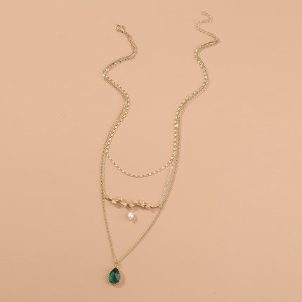 Natural Freshwater Pearl Drop Zircon Multi-layer Necklace