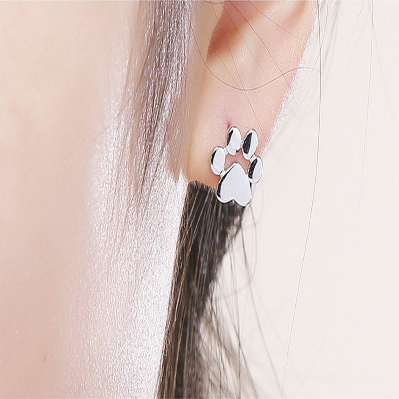 Cute Pet Imprint S925 Silver Earrings with White Gold Earrings
