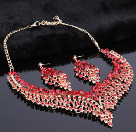 Full Rhinestone Color Clavicle Necklace Earrings Set Dress