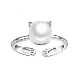 925 Sterling Silver Cat Pearl Ring