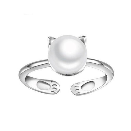 925 Sterling Silver Cat Pearl Ring