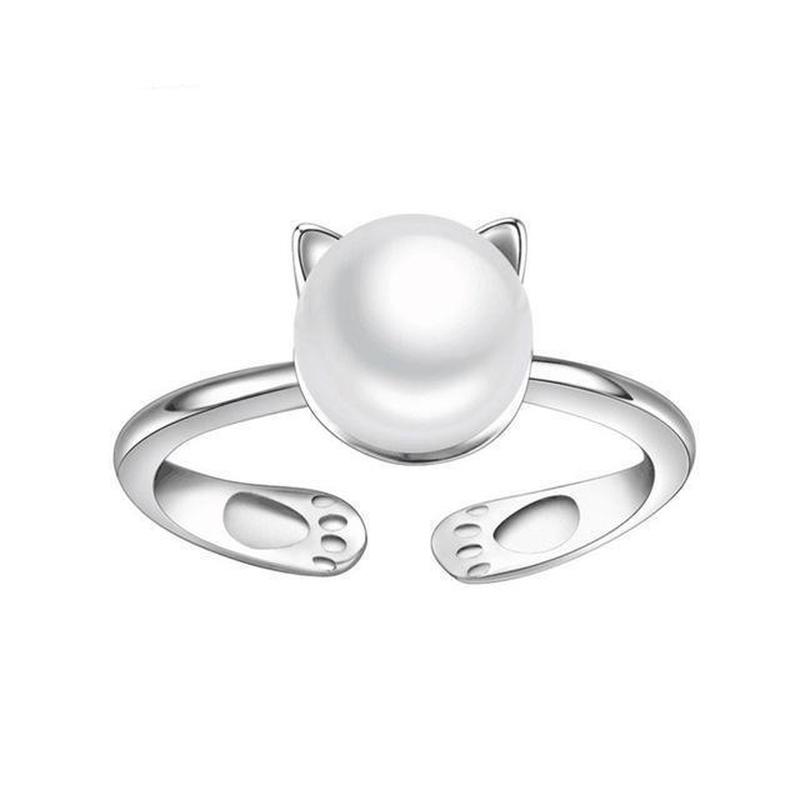 925 Sterling Silver Cat Pearl Ring