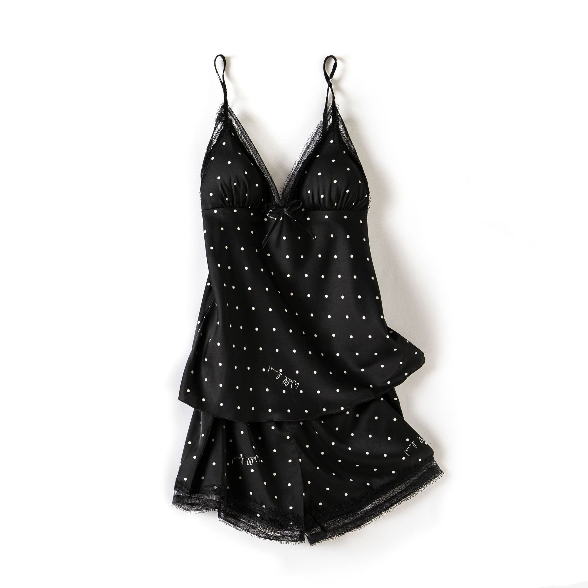 Print Dot Lady Nightwear Satin 4PCS Pajamas Set For Women
