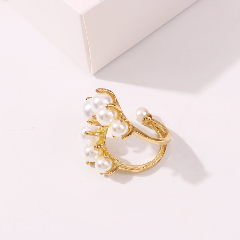 Fashion Big Geometric Pearl Paved Rings for Women