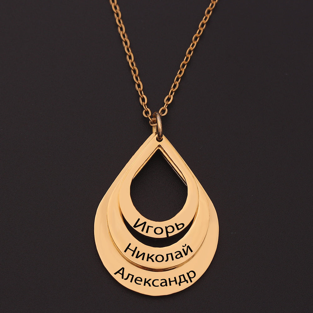 Personalized Family Necklaces Customized Engraved 3 Names Water Drop Pendant is