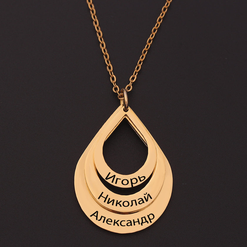 Personalized Family Necklaces Customized Engraved 3 Names Water Drop Pendant is