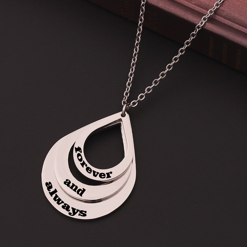 Personalized Family Necklaces Customized Engraved 3 Names Water Drop Pendant is