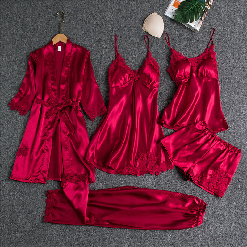 Five-Piece silk Pajamas Women underwear sleeping set