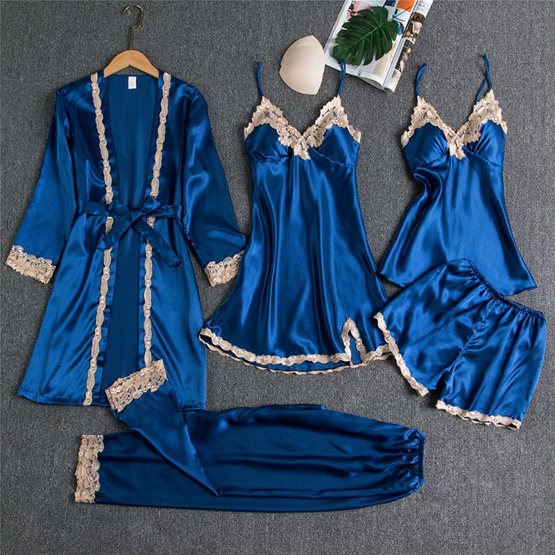 Five-Piece silk Pajamas Women underwear sleeping set