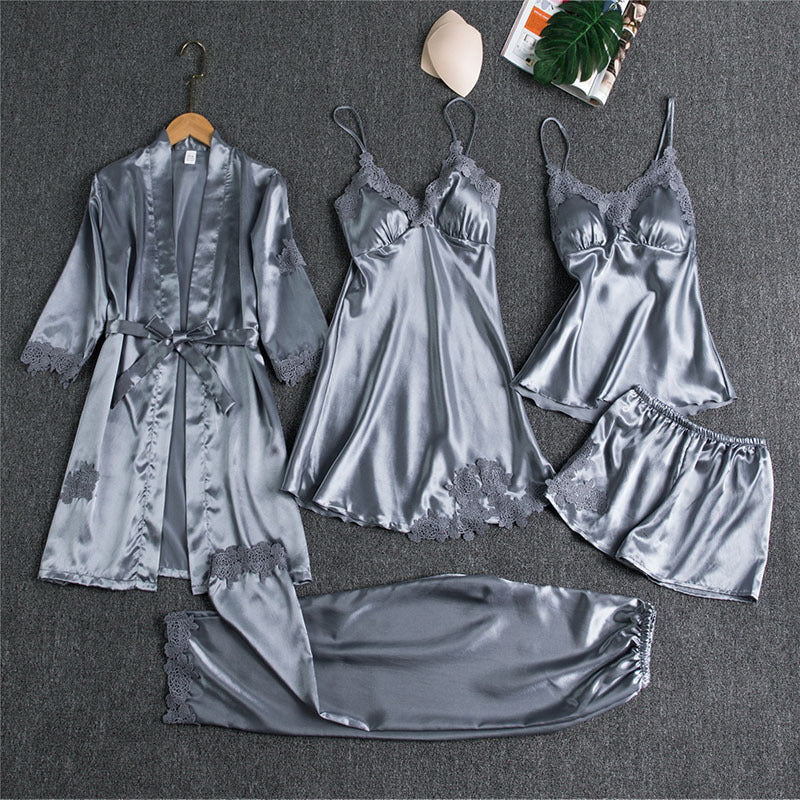 Five-Piece silk Pajamas Women underwear sleeping set