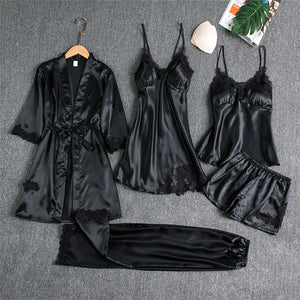 Five-Piece silk Pajamas Women underwear sleeping set