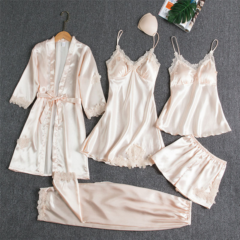Five-Piece silk Pajamas Women underwear sleeping set