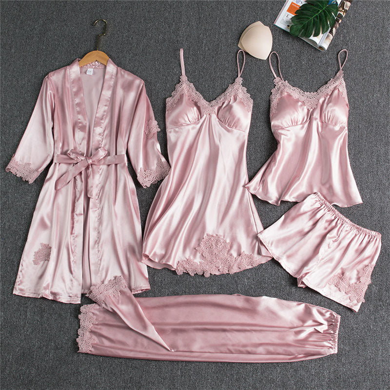 Five-Piece silk Pajamas Women underwear sleeping set