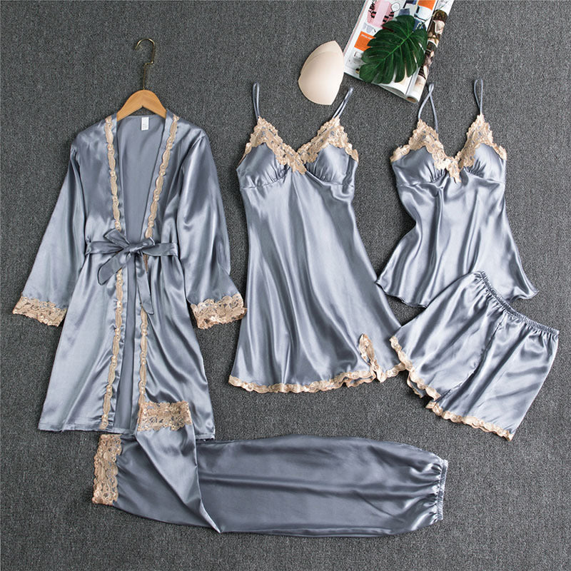 Five-Piece silk Pajamas Women underwear sleeping set