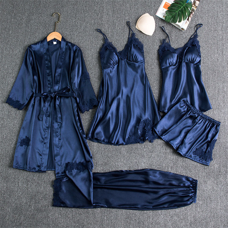 Five-Piece silk Pajamas Women underwear sleeping set