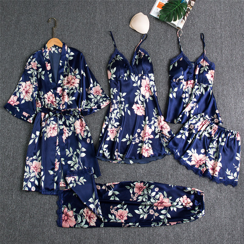 Five-Piece silk Pajamas Women underwear sleeping set