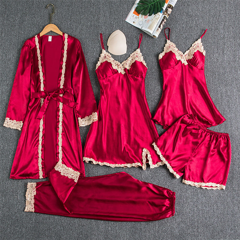 Five-Piece silk Pajamas Women underwear sleeping set