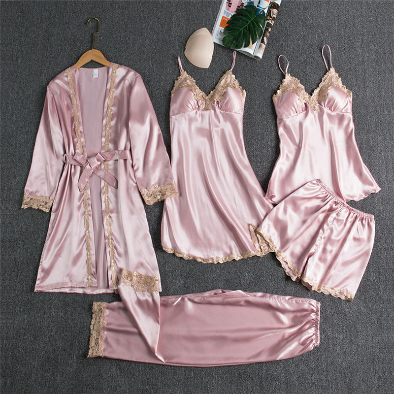 Five-Piece silk Pajamas Women underwear sleeping set