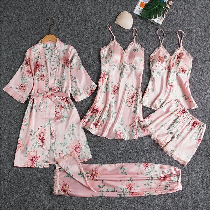 Five-Piece silk Pajamas Women underwear sleeping set