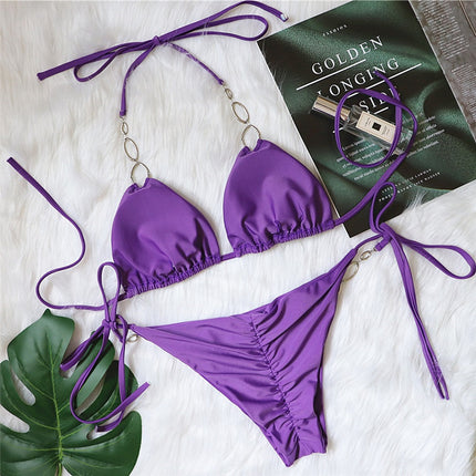 Metal Accessories Rhinestone Female Split Swimsuit